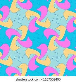 Abstract geometry ornament tessellation. Colorful pink, yellow and blue unusual seamless pattern for textile design, fabric. Vector illustration