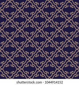 Abstract geometry pattern in Arabian style. Seamless vector background. Blue and gold graphic ornament. Simple lattice graphic design