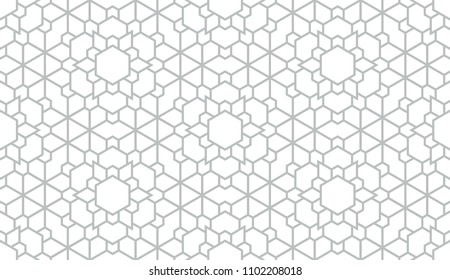 Abstract geometry pattern in Arabian style. Seamless vector background. White and grey graphic ornament. Simple lattice graphic design.