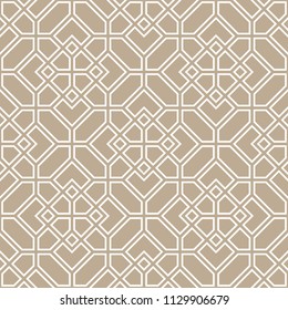 Abstract geometry pattern in Arabian style. Seamless vector background. White and beige graphic ornament. Simple lattice graphic design