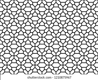 Abstract geometry pattern in Arabian style. Seamless vector background. White and black graphic ornament. Simple lattice graphic design