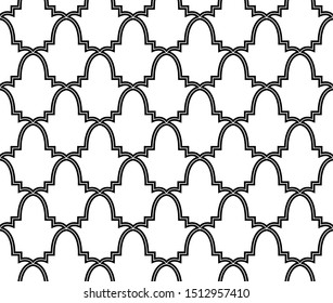 Abstract geometry pattern in Arabian style. Seamless vector background. White and black graphic ornament. Simple lattice graphic design