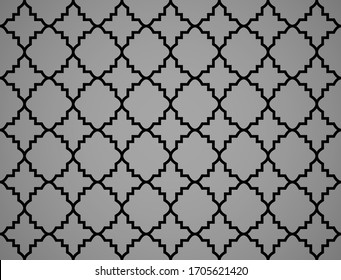 Patrón de geometría abstracta al estilo árabe. Fondo vectorial transparente. Ornamento gráfico negro y gris. Diseño gráfico simple de letrinas