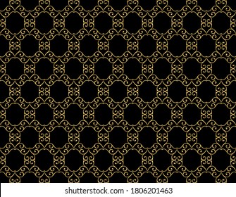 Abstract geometry pattern in Arabian style. Seamless vector background. Gold and black graphic ornament. Simple lattice graphic design