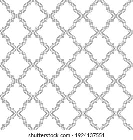 Abstraktes Geometriemuster im arabischen Stil. Nahtloser Vektorhintergrund. Weiße und graue grafische Ornamente. Einfaches Gitterdesign.