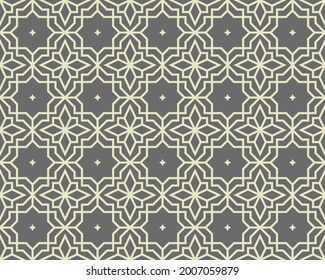 Patrón de geometría abstracta al estilo árabe. Fondo vectorial impecable. Ornamento gráfico gris. Diseño gráfico de letrinas simple