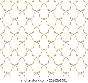 Abstraktes Geometriemuster im arabischen Stil. Nahtloser Vektorhintergrund. Grafische Ornamente aus Weiß und Gold. Einfache Gittergrafik-Gestaltung