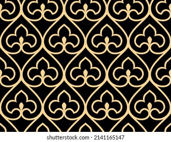 Abstract geometry pattern in Arabian style. Seamless vector background. Gold and black graphic ornament. Simple lattice graphic design
