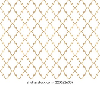 Patrón de geometría abstracta al estilo árabe. Fondo vectorial impecable. Ornamento gráfico blanco y dorado. Diseño gráfico de letrinas simple