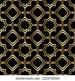 Abstract geometry pattern in Arabian style. Seamless vector background. Gold and black graphic ornament. Simple lattice graphic design
