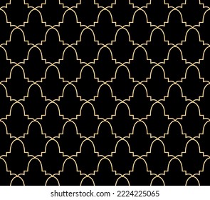 Abstract geometry pattern in Arabian style. Seamless vector background. Gold and black graphic ornament. Simple lattice graphic design