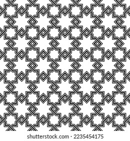 Patrón de geometría abstracta al estilo árabe. Fondo vectorial impecable. Ornamento gráfico blanco y negro. Diseño gráfico de letrinas simple
