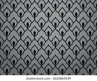 Padrão de geometria abstrata em estilo árabe. Plano de fundo de vetor contínuo. Ornamento gráfico cinza e preto. Design gráfico simples com reticulado