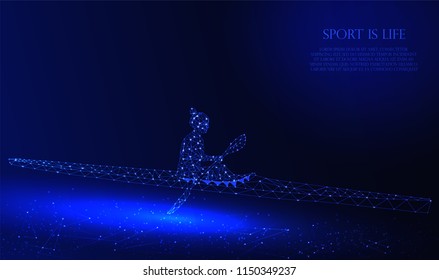 Abstract geometry polygonal girl on a kayak. Low poly vector illustration like starry sky, made with triangles, points and lines. Sport concept