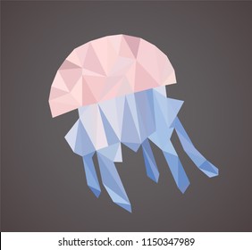 Abstract geometry polygonal jellyfish, low poly vector illustration