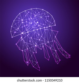 Abstract geometry polygonal jellyfish. Low poly vector illustration like starry sky, made with triangles, points and lines