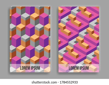 abstract geometry poster or 3d isometric pattern, for retro cover and poster. Collection of cool vintage covers. modern colorful compositions.