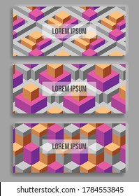 abstract geometry poster or 3d isometric pattern, for retro cover and poster. Collection of cool vintage covers. modern colorful compositions.