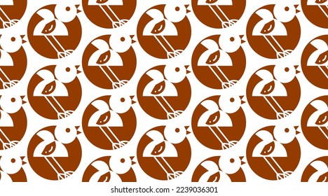 Abstract geometry seamless pattern with cartoon birds, vector quality