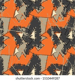 Abstract geometry seamless pattern with curved elements.