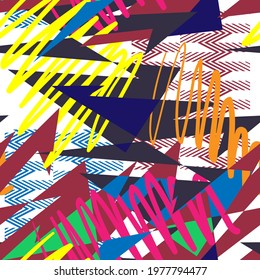 Abstract  geometry seamless pattern with curved shapes and chaotic lines