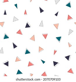 Abstract geometry seamless pattern. Mosaic of colorful triangles. Modern vector illustration for brochures, online stores, packaging.