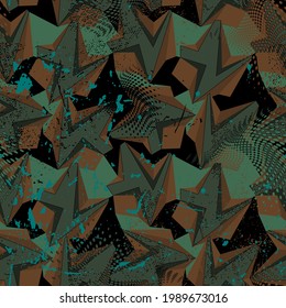 Abstract geometry seamless pattern wuth chaotic curved elements