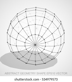 Abstract geometry shape: Black sketched Sphere with Transparent Shadow. Hand drawn 3D polygonal Sphere. EPS 10, vector illustration.