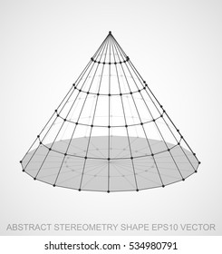 Abstract geometry shape: Black sketched Cone with Transparent Shadow. Hand drawn 3D polygonal Cone. EPS 10, vector illustration.