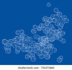 Abstract geometry shape blobes or spheres. Vector rendering of 3d. Wire-frame style