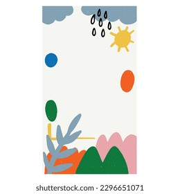 Abstract geometry shape colorful frame vertical. Colorful creative geometric figure design for social media story, banner, card. Vector hand drawn trendy modern illustration decor