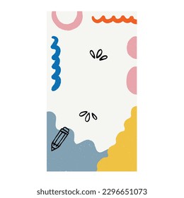 Abstract geometry shape illustrated frame vertical. Colorful creative geometric figure design for social media story, banner, card. Vector hand drawn trendy modern illustration decor