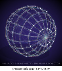 Abstract geometry shape: Multicolor sketched Sphere with Transparent Shadow. Hand drawn 3D polygonal Sphere. EPS 10, vector illustration.