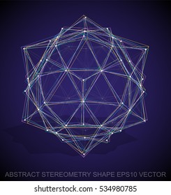 Abstract geometry shape: Multicolor sketched Dodecahedron with Transparent Shadow. Hand drawn 3D polygonal Dodecahedron. EPS 10, vector illustration.
