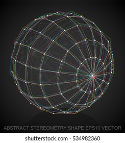 Abstract geometry shape: Multicolor sketched Sphere with Reflection. Hand drawn 3D polygonal Sphere. EPS 10, vector illustration.