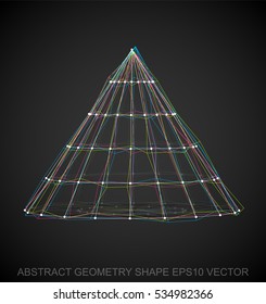 Abstract geometry shape: Multicolor sketched Cone with Transparent Shadow. Hand drawn 3D polygonal Cone. EPS 10, vector illustration.