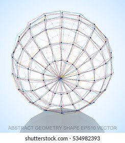 Abstract geometry shape: Multicolor sketched Sphere with Reflection. Hand drawn 3D polygonal Sphere. EPS 10, vector illustration.