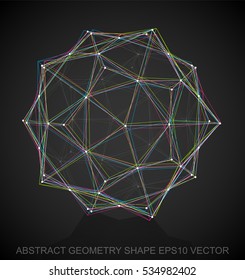 Abstract geometry shape: Multicolor sketched Dodecahedron with Reflection. Hand drawn 3D polygonal Dodecahedron. EPS 10, vector illustration.