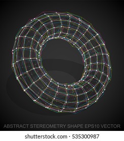 Abstract geometry shape: Multicolor sketched Torus with Transparent Shadow. Hand drawn 3D polygonal Torus. EPS 10, vector illustration.