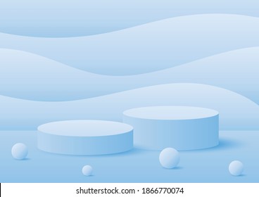 abstract geometry shape podium, blue pastel product stand presentation with minimal style.
