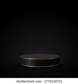 Abstract Geometry Shape Podium On Black Color Background For Product Display. Vector Illustration