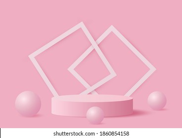 abstract geometry shape podium, pink pastel product stand presentation with minimal style.