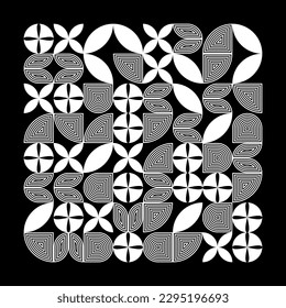 Abstract geometry shapes in black and white, Basic and complex geometry block. Funky geometric form design simple pattern, Vector illustration	
