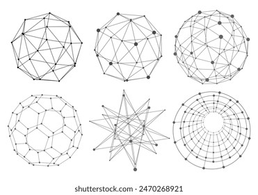 Abstract geometry shapes collection. Platonic solid design. Connected lines with dots. Medical, technology, chemistry and science icon design