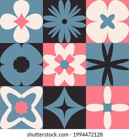 Abstract geometry shapes. Primitive bauhaus blocks, simple tile, basic funky geometric forms. Vector geo web illustration