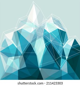 Abstract geometry snow blue arctic mountain illustration, design backdrop for presentation