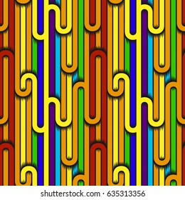 Abstract geometry stripped seamless pattern with curves. Bright line colorful texture background. Vector illustration.