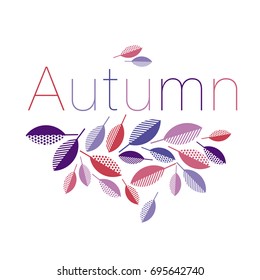 abstract geometry style vector autumn illustration. purple and violet color decorative leaves for surface design, card, invitation, header