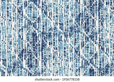 Abstract Geometry Texture Repeat Classic Pattern. Classic Wall Texture For Tiles. Blue Batik Vertical Stripes Texture Background.