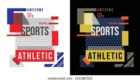 abstract geometry and t-shirt design vector for silkscreen printing sports training fitness wear on white and black background